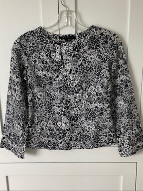 Theory Black and White Floral V Neck Top
